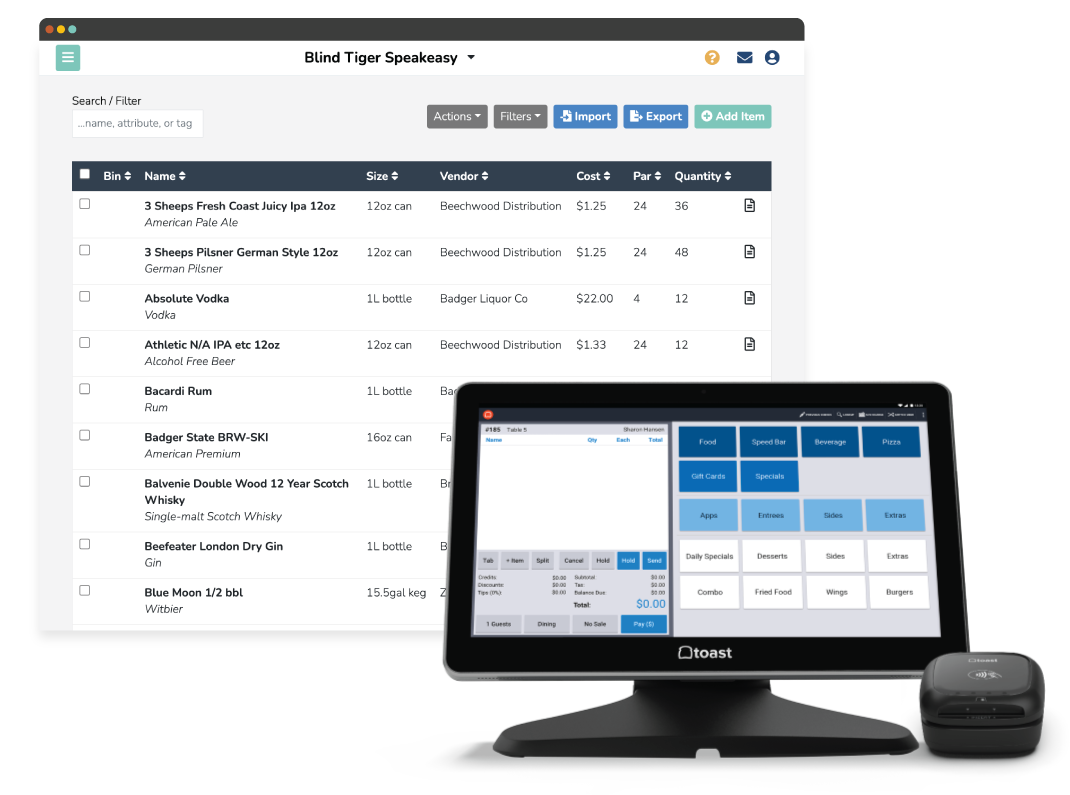 Toast Integration For Restaurant Inventory With Backbar